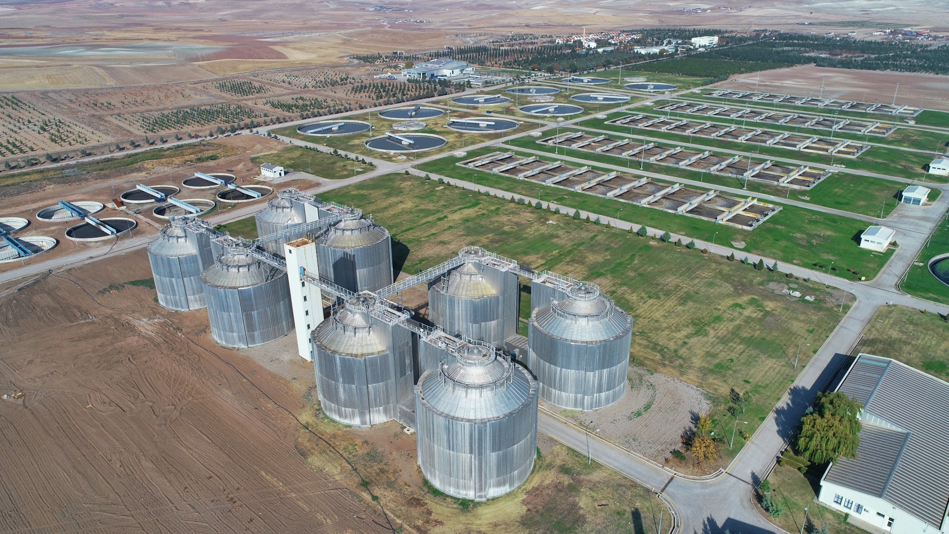 an aerial view of a large industrial area